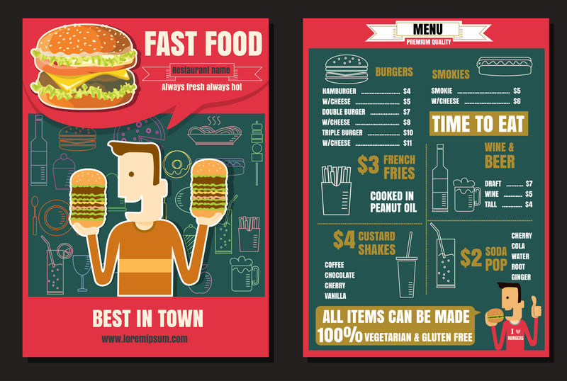 手册或海报餐厅快餐食品汉堡菜单与人