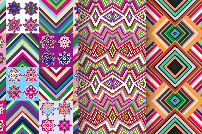 3个抽象模式的集合-无缝几何插图-布料矢量背景-布料纺织图案