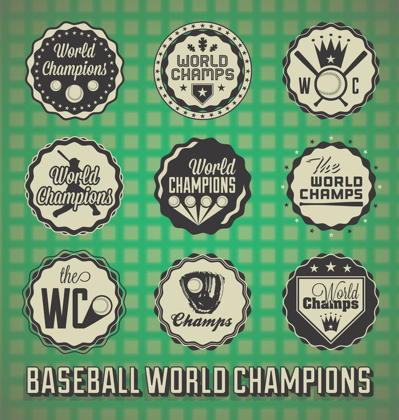 矢量集：棒球世界冠军标签和图标