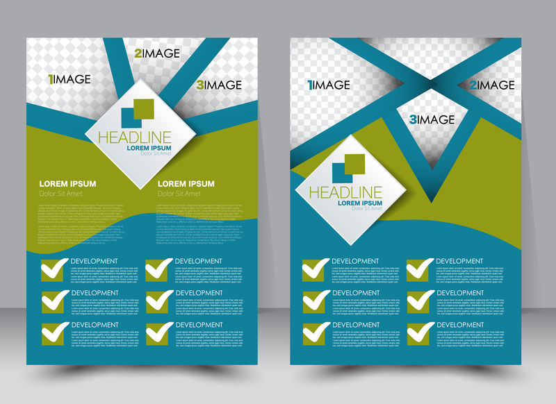 抽象传单设计背景-小册子模板-可用于杂志封面-商业模型-教育-演示-报告-a4大小-带可编辑元素-绿色和蓝色