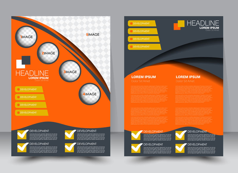抽象传单设计背景-小册子模板-可用于杂志封面-商业模型-教育-演示-报告-a4大小-带可编辑元素-橙色和灰色