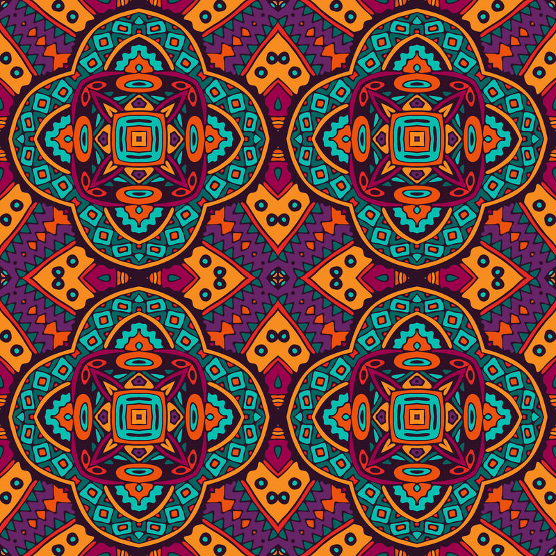装饰织物无缝图案-抽象几何彩色马赛克