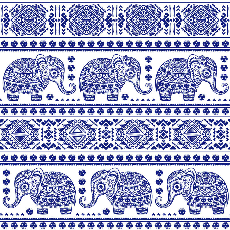 复古图形载体印度荷花大象-非洲部落装饰-可用于彩色书籍、纺织品、印刷品、手机套、贺卡