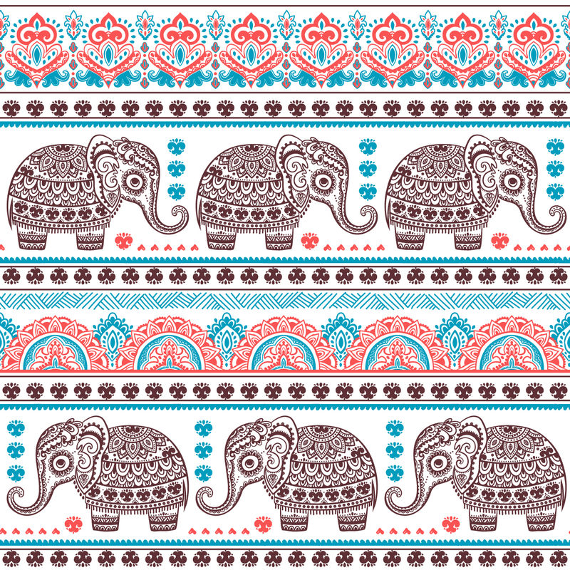 复古图形载体印度荷花大象-非洲部落装饰-可用于彩色书籍、纺织品、印刷品、手机套、贺卡