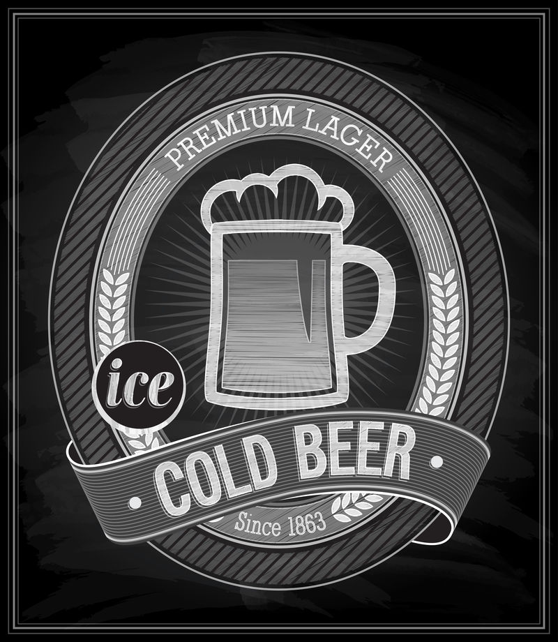 冷啤酒海报-黑板-矢量图解