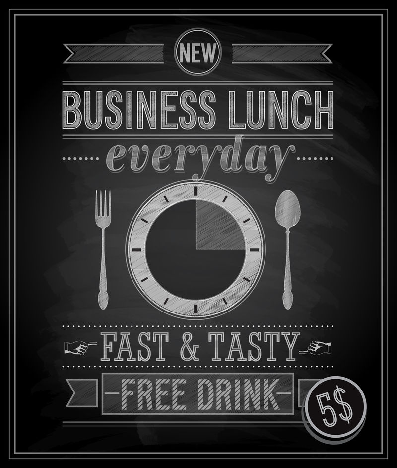 商务午餐海报-黑板-矢量图解
