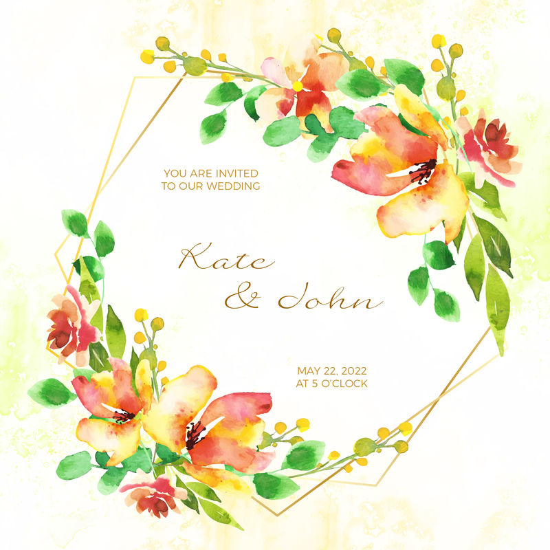 花卉设计模板-完美的婚礼请柬-庆祝卡和任何印刷或装饰-手绘水彩画-白底隔离