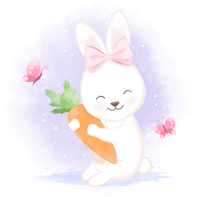 胡萝卜兔宝宝，手绘卡通水彩画插画