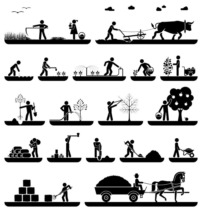 展示农业工作和生活的一组象形图标