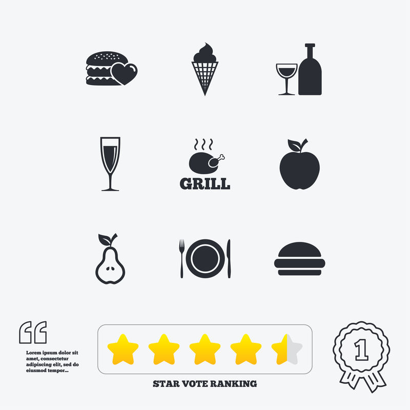 食物，饮料图标。酒精和汉堡的标志。