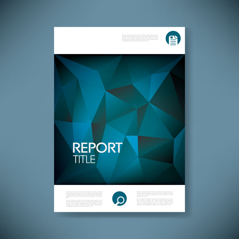 商业报告或小册子的报告封面模板。深优雅的绿色蓝色低多边形矢量背景。
