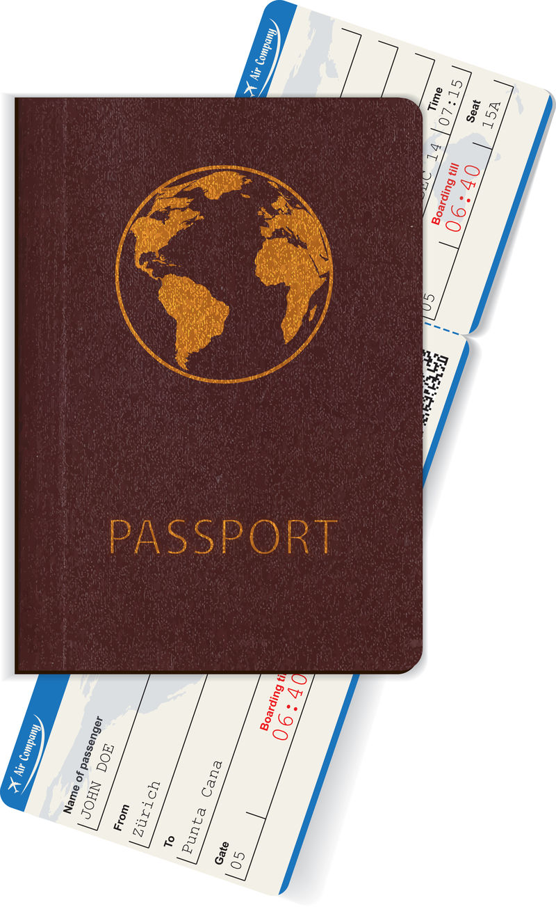 白底隔离护照和登机牌