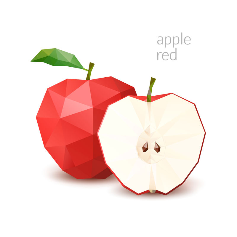 多角形水果-苹果红。矢量图示