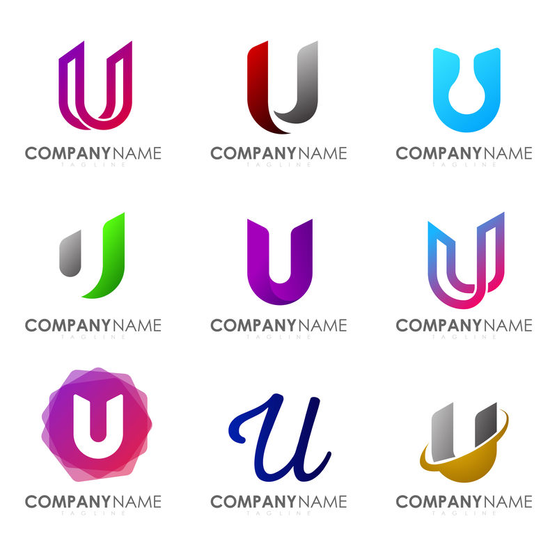 一套现代字母标识设计字母U。