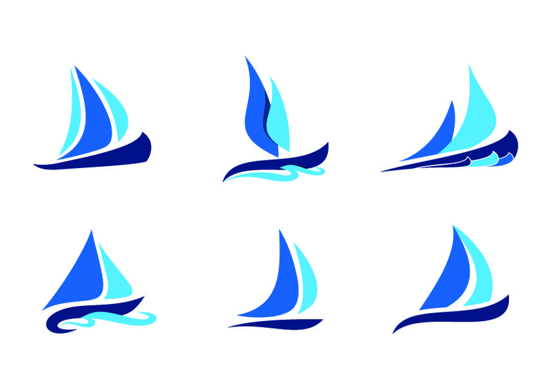 风浪中的蓝色帆船