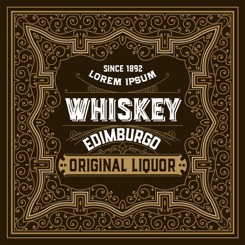 威士忌产品的老式框架和标签。你可以用它