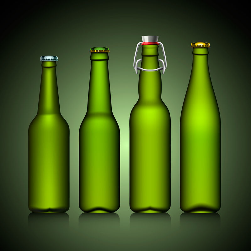 啤酒瓶透明套装，无标签绿色玻璃