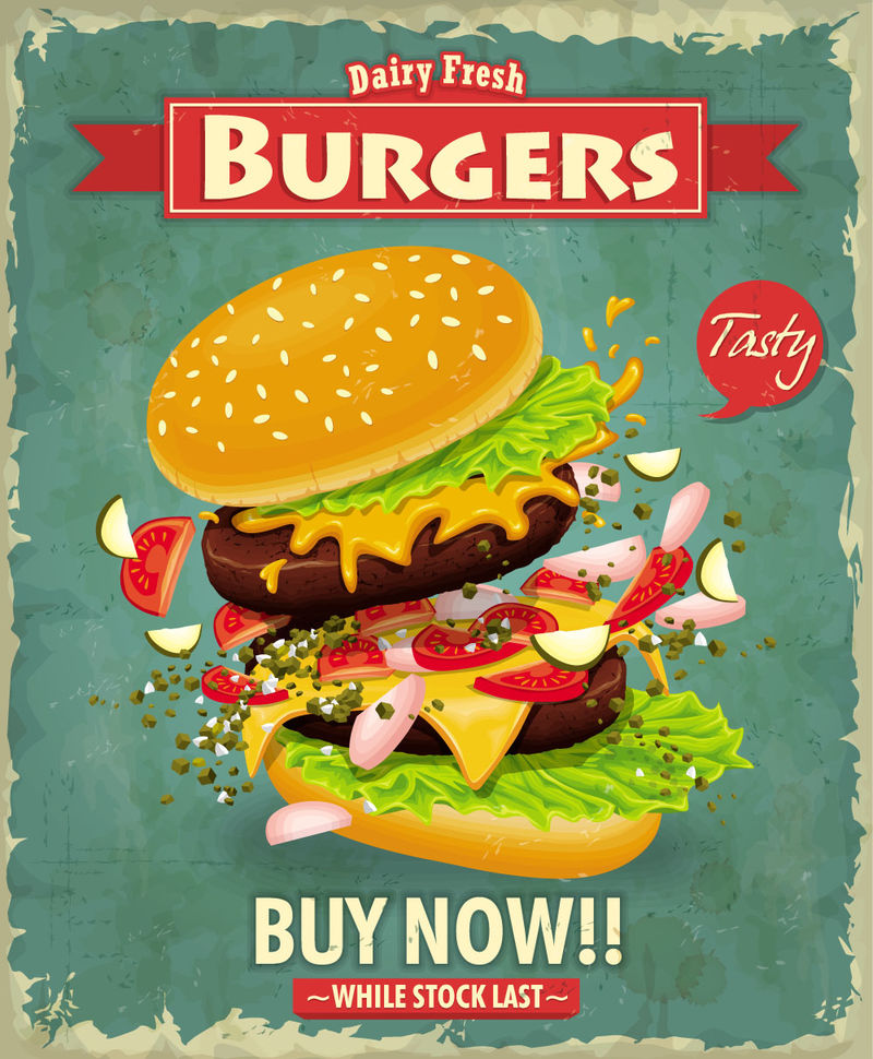 矢量汉堡广告海报设计