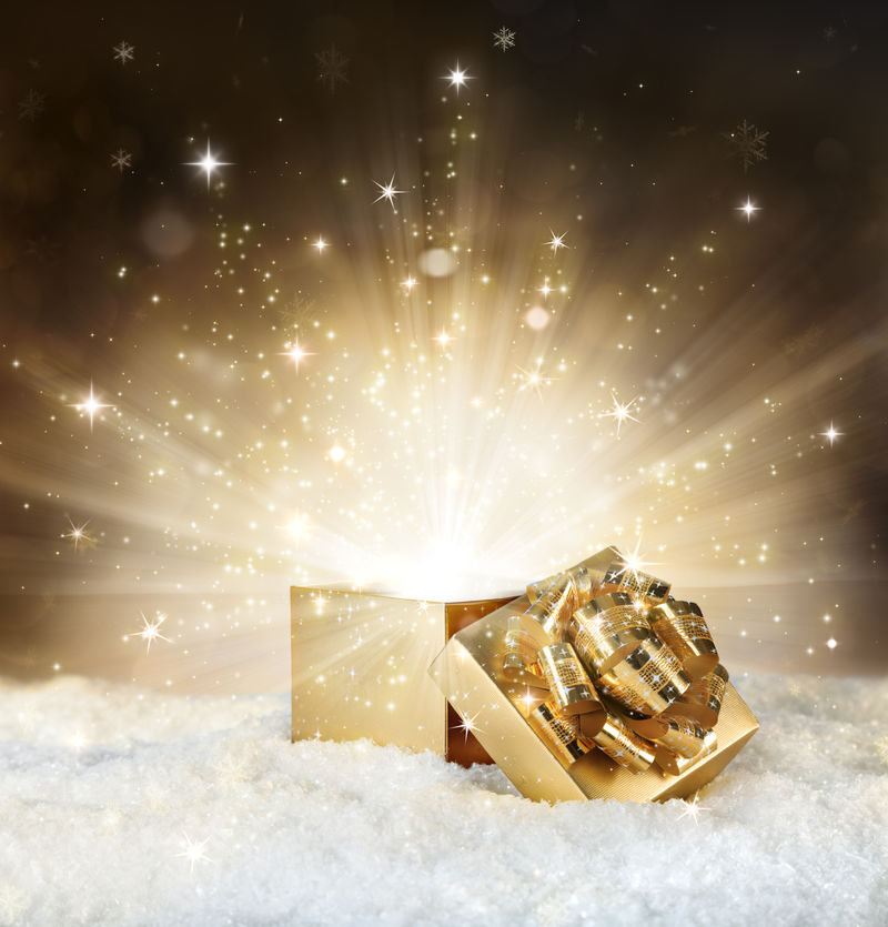 圣诞礼物的魔力闪耀-金色星尘和雪花