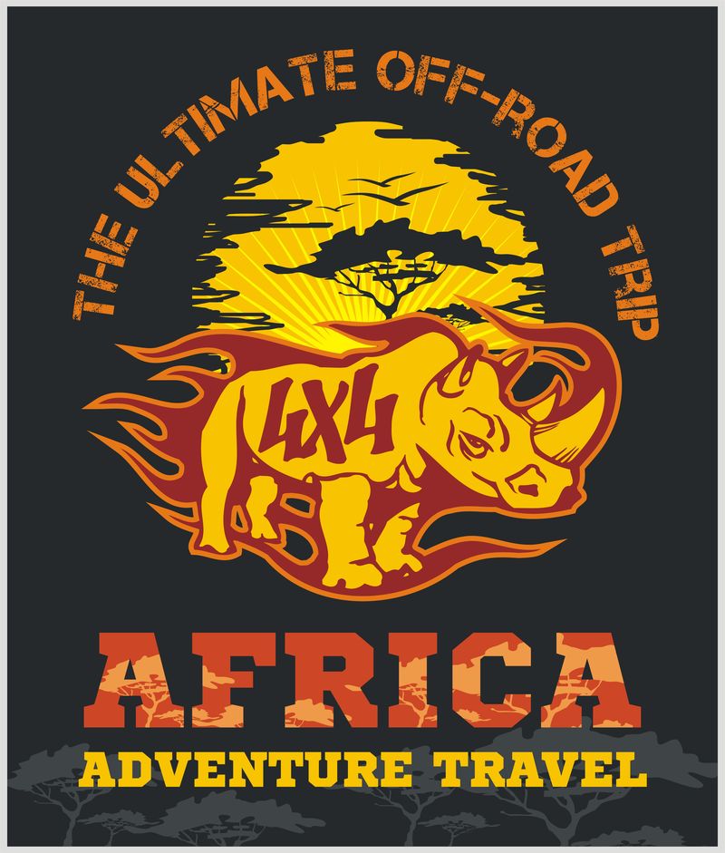 非洲旅行-极端越野矢量标志。