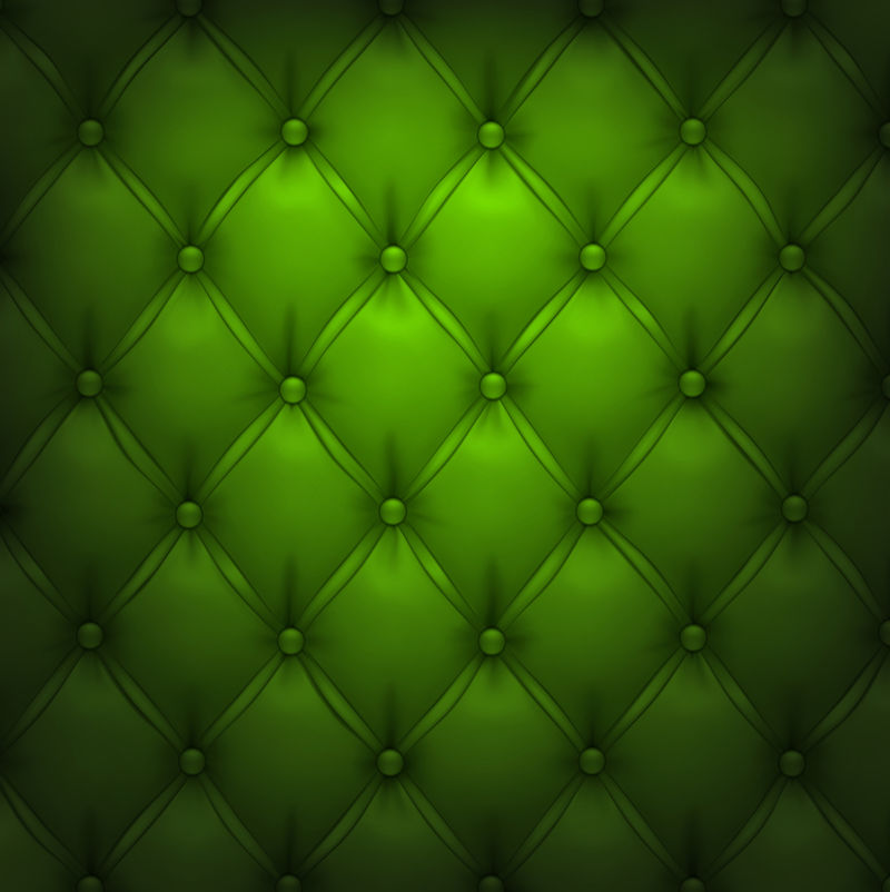 绿色矢量软垫皮革图案背景。
