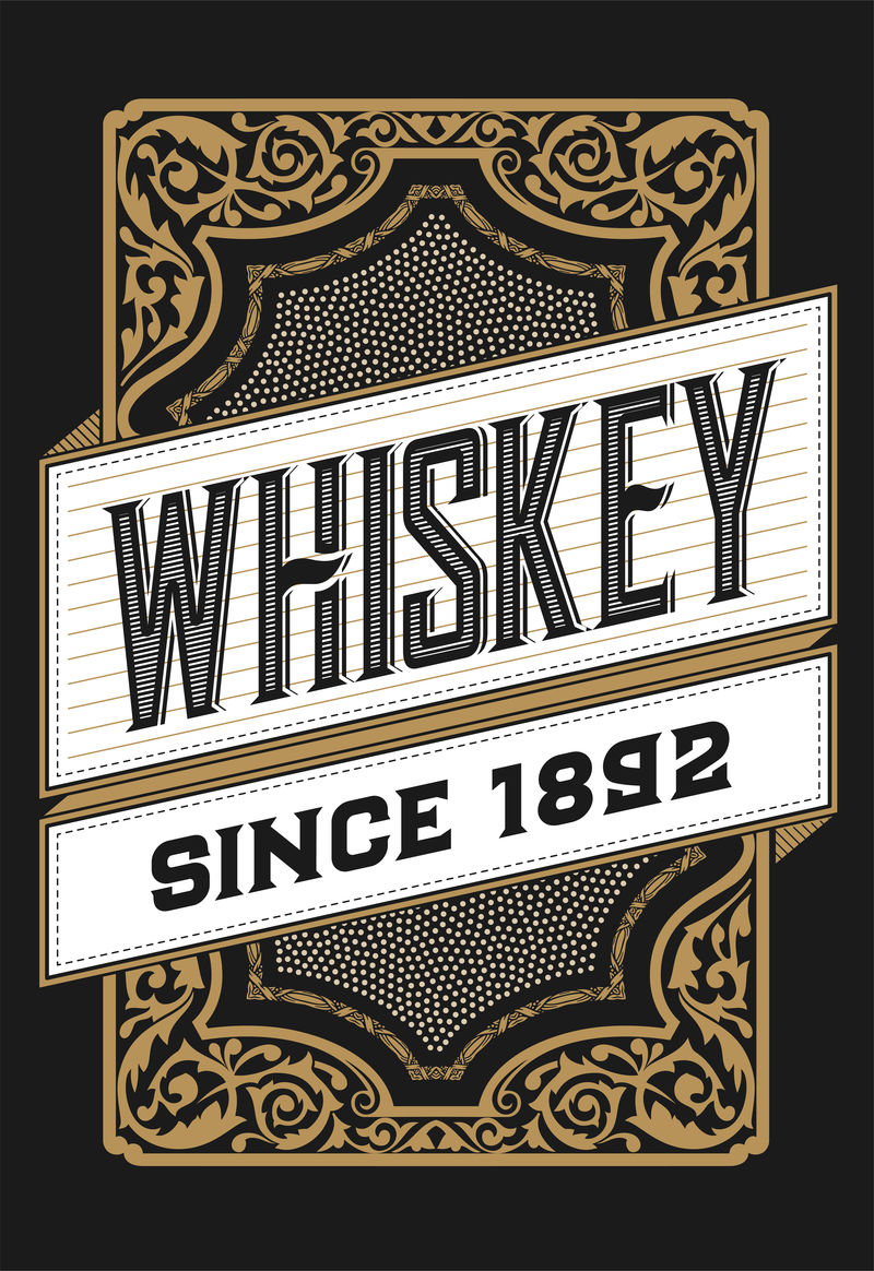 威士忌和葡萄酒标签的旧标签设计，餐厅横幅，