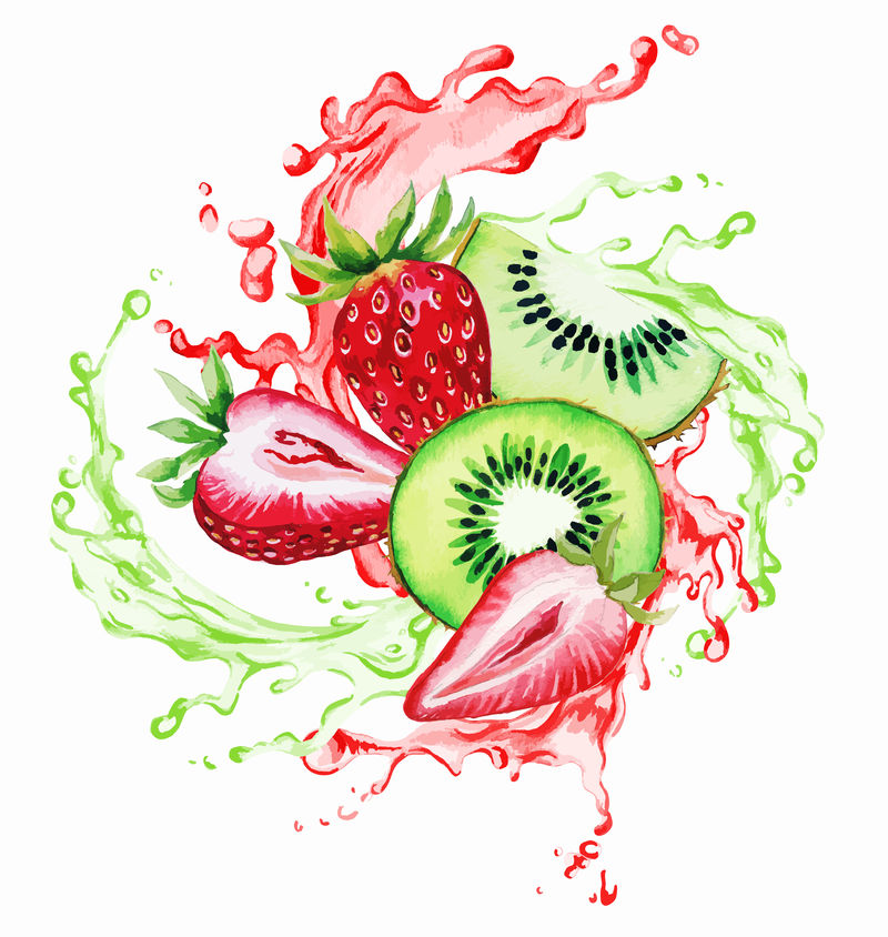 红绿汁中的草莓和奇异果
