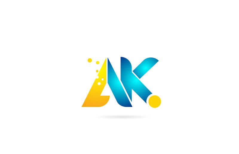 字母组合ak a k橙色蓝色字母，用于公司徽标