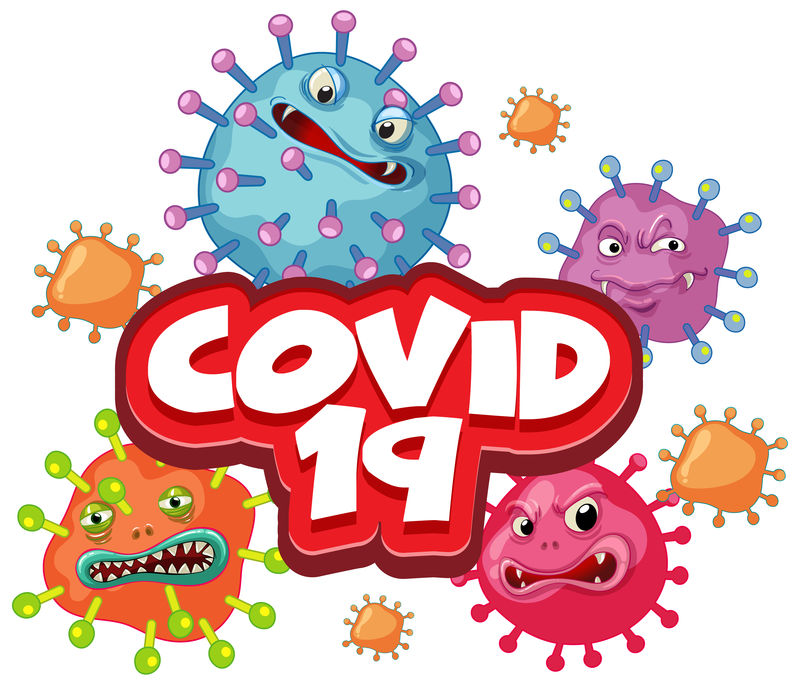 冠状病毒海报设计与文字和病毒细胞