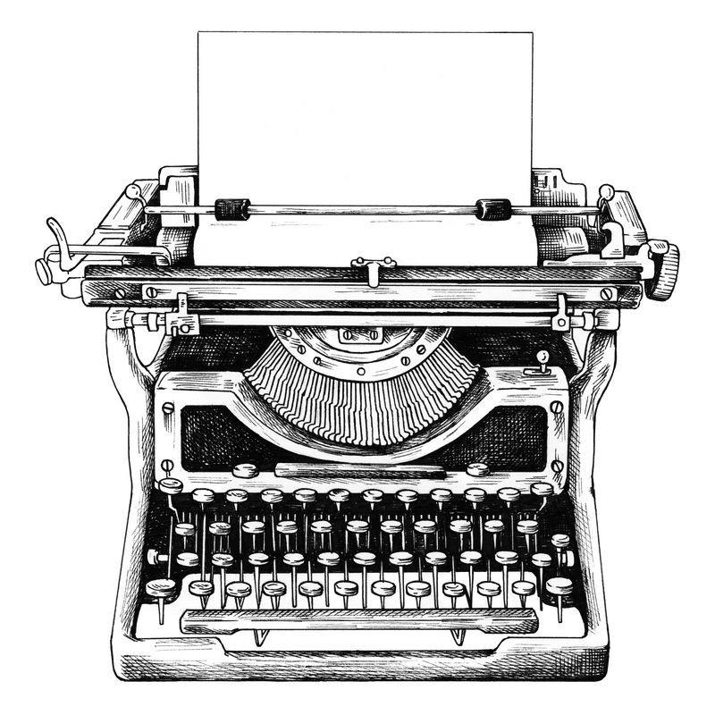 手绘复古打字机透明背景png