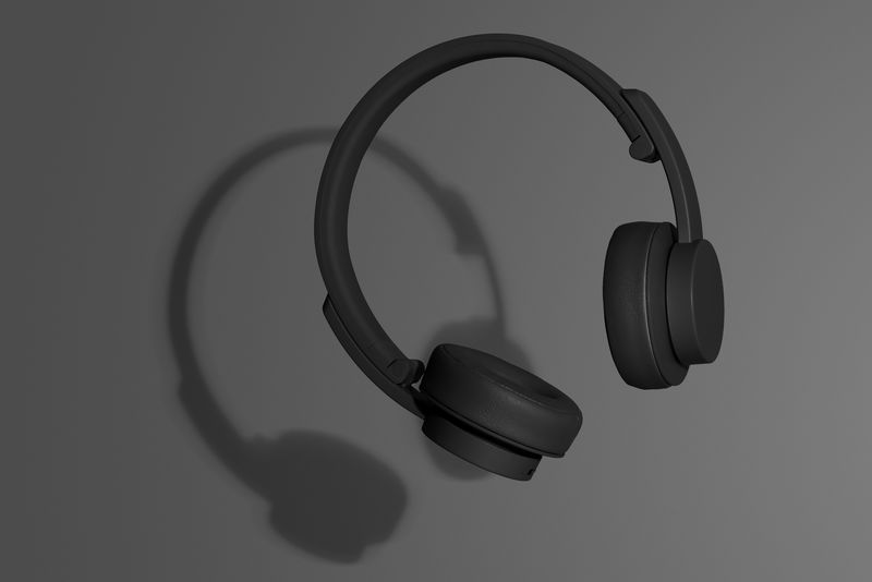 灰色背景黑色无线耳机模型