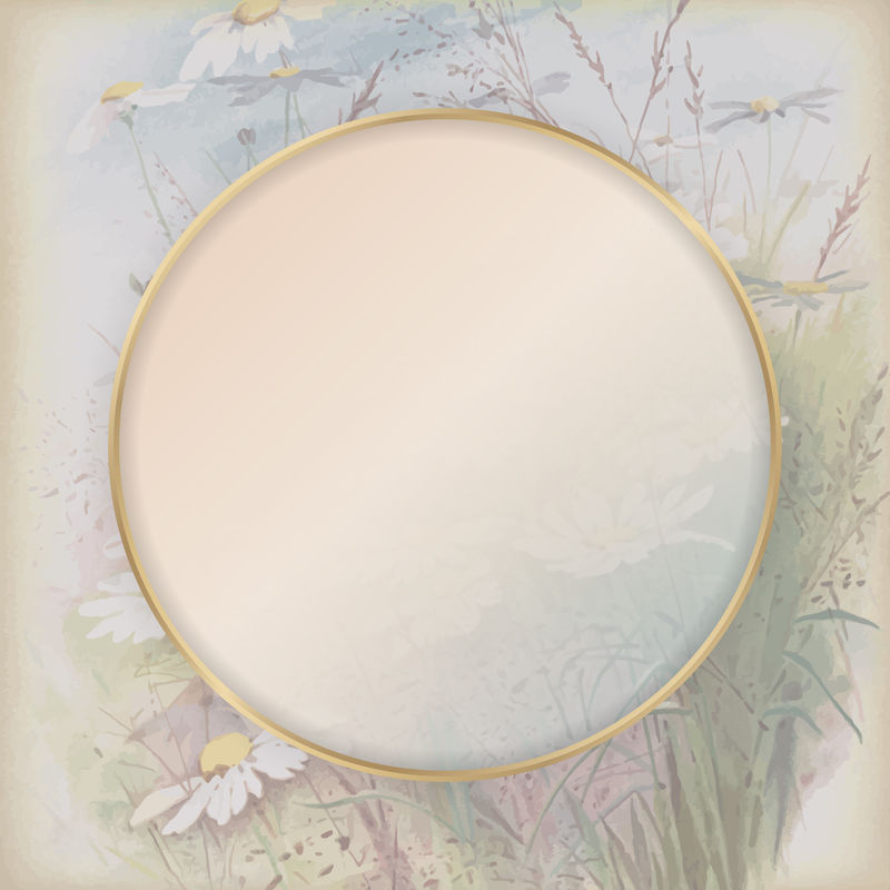 雏菊图案背景模板向量上的圆形金框