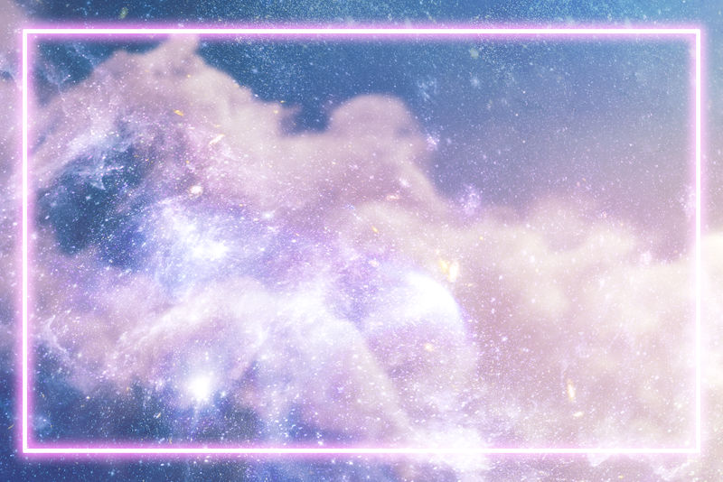 粉彩银河系背景插图上的粉红色霓虹灯框架