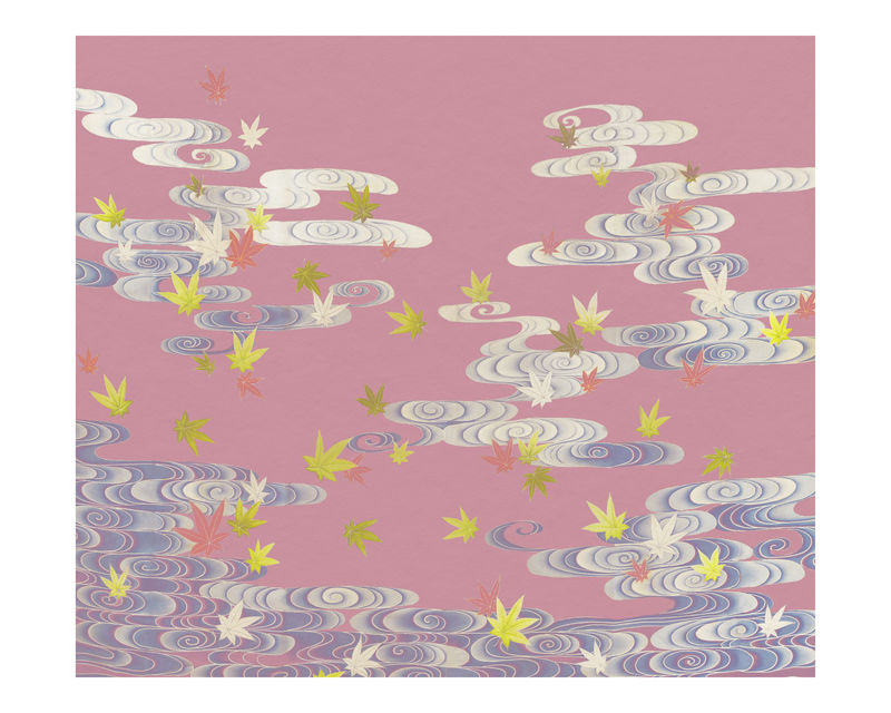 Tatsuta river枫叶复古插画墙壁艺术印刷品和海报设计混搭原创艺术品