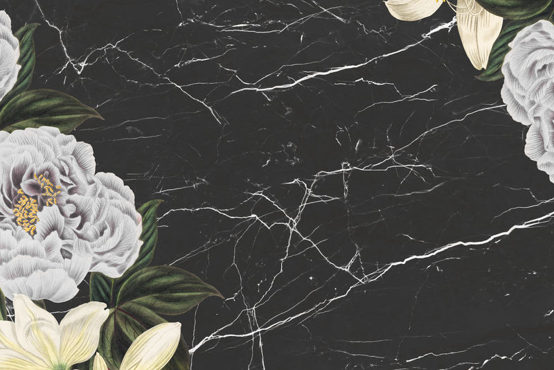 复古白色牡丹花架黑色大理石背景设计元素