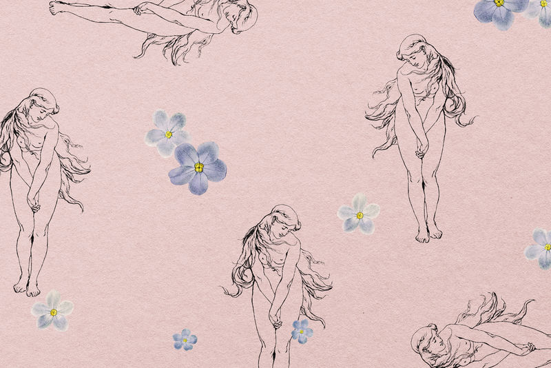 性感裸体女士psd图案与花朵背景