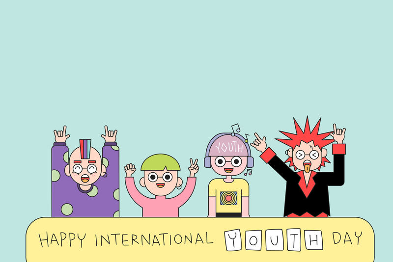 国际青年节快乐背景向量