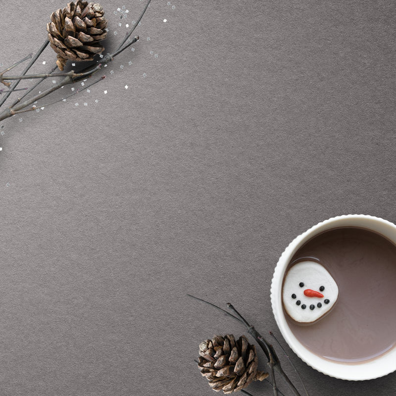 Psd松果和热巧克力圣诞背景