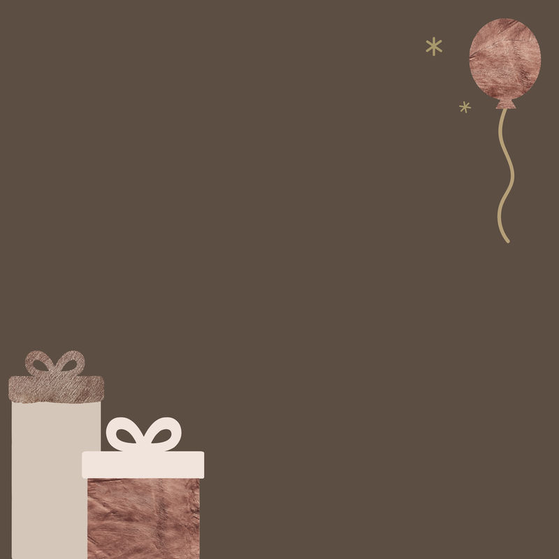基于棕色背景向量的新年礼品盒和气球框架设计