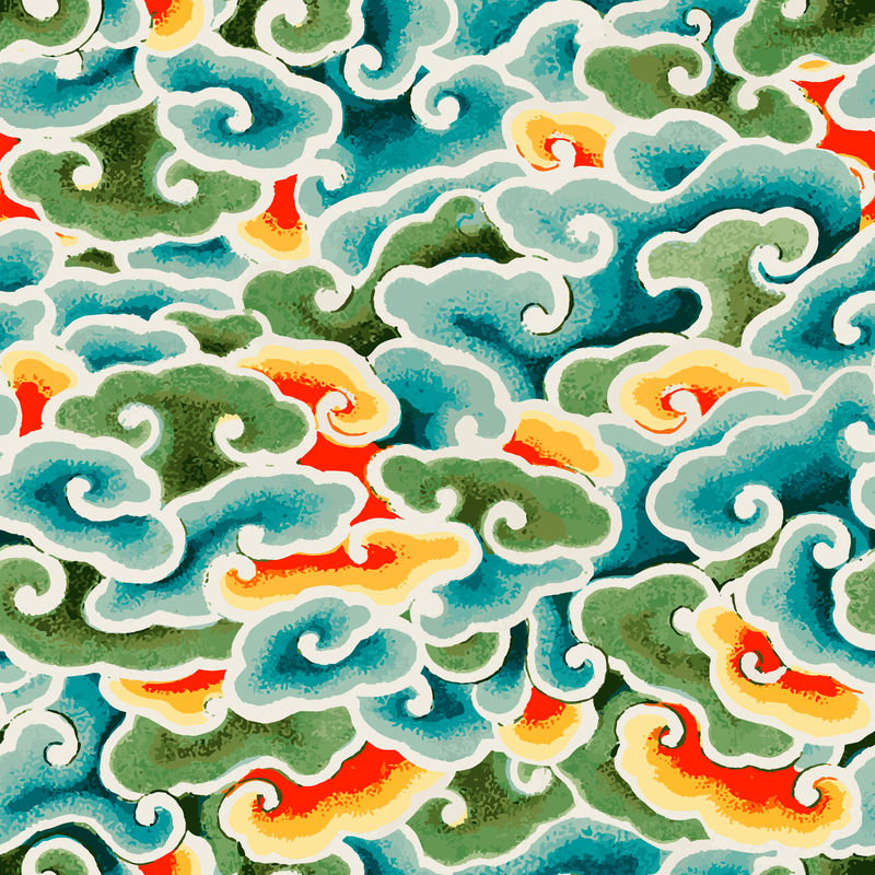 东方中国艺术矢量云图案无缝背景