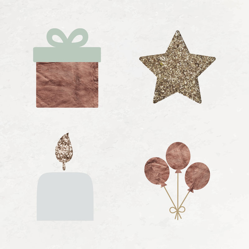 新年礼品盒星星柱子蜡烛和气球涂鸦纹理背景向量