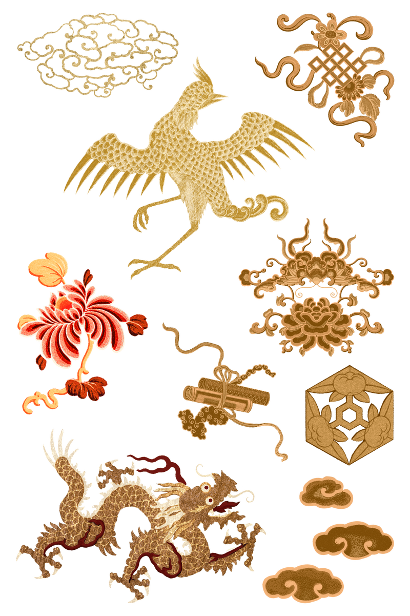 中国艺术金png标志贴纸装饰饰品系列