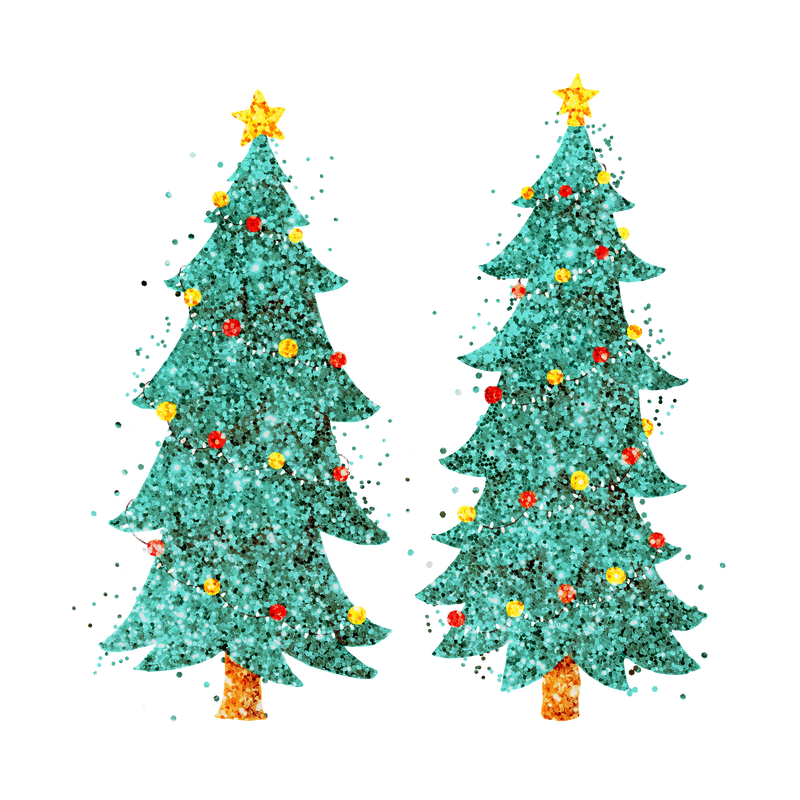 闪绿圣诞树png贴纸手绘套装
