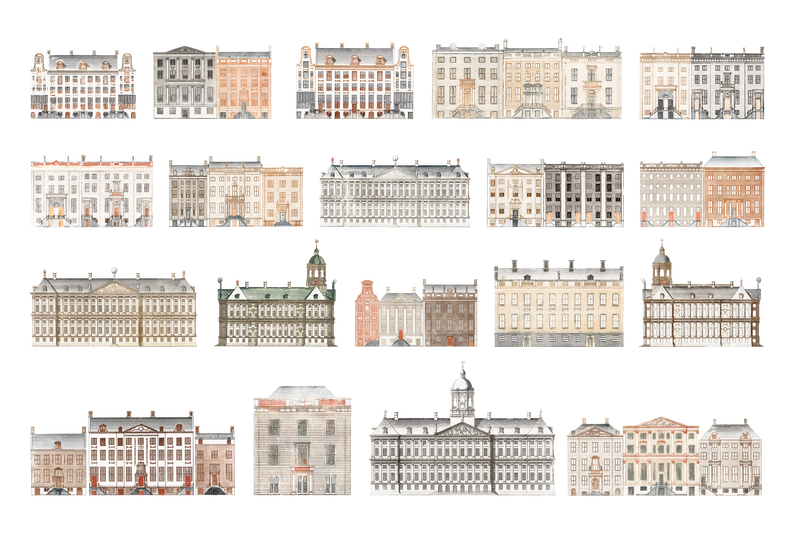 欧洲老建筑png贴纸复古手绘插图集