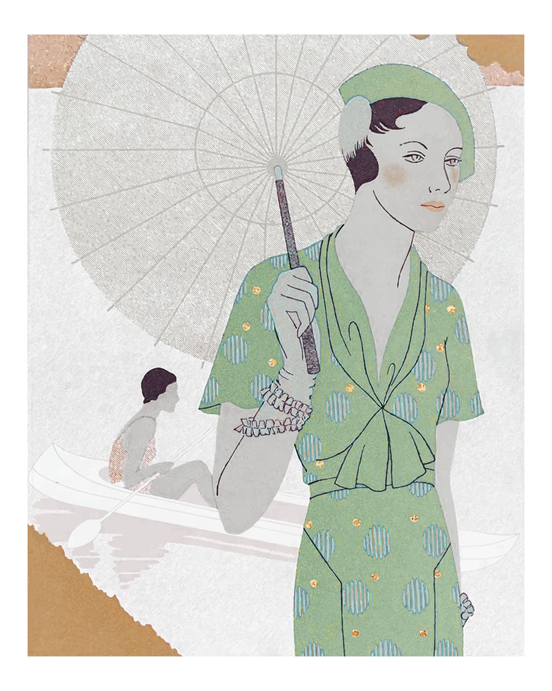 女士与伞复古插画墙壁艺术印刷和海报设计混合从原来的艺术作品由M