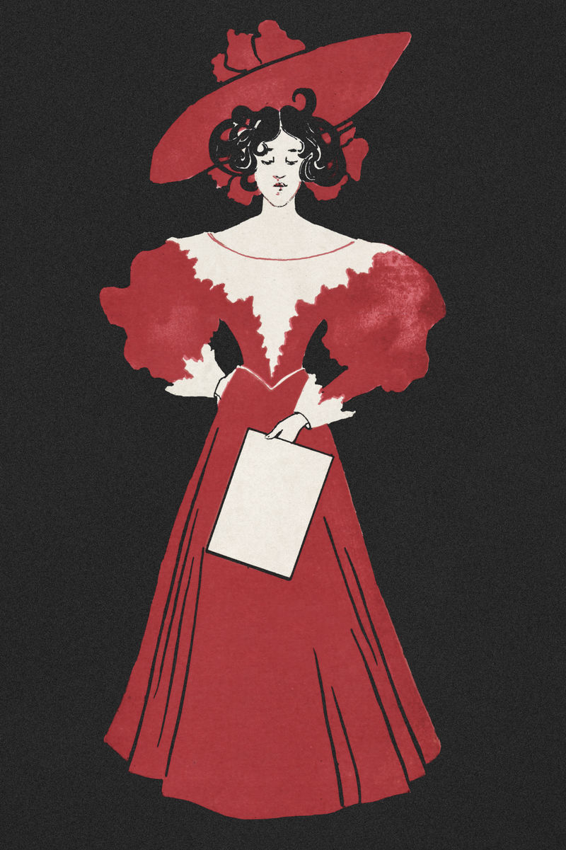 1900\u0026#39；s时尚红衣女艺术印刷品由埃塞尔·里德的艺术作品混合而成