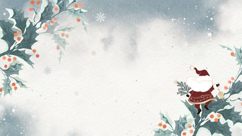 圣诞老人与冬青浆果涂鸦背景向量