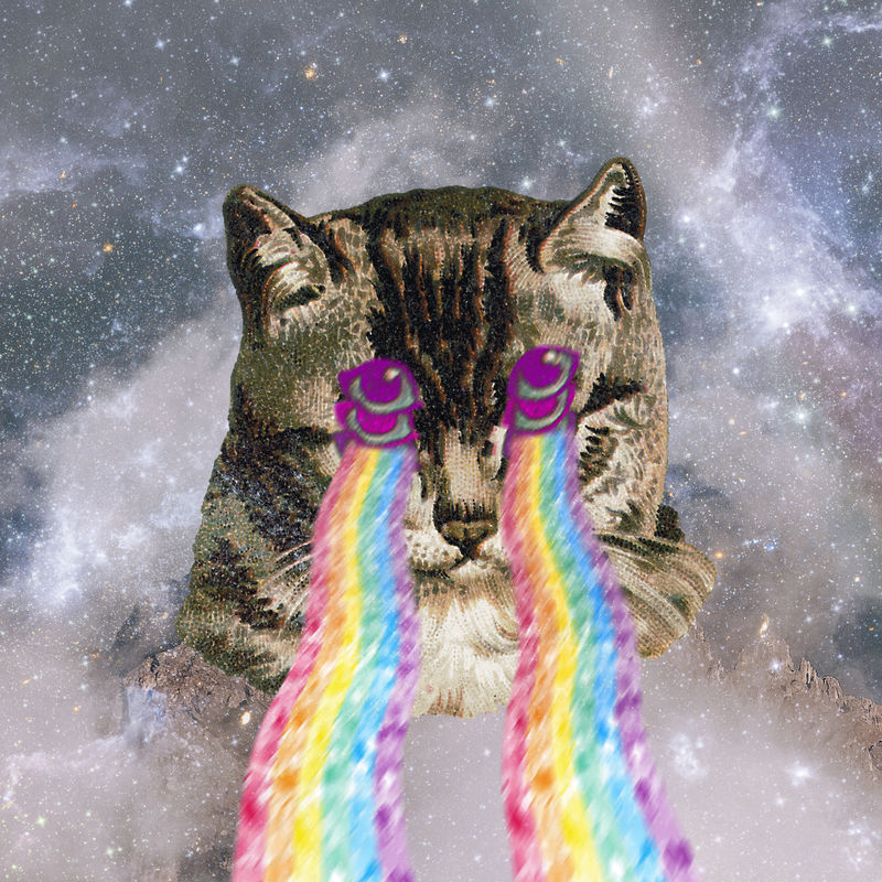 猫与彩虹激光眼睛贴纸插图