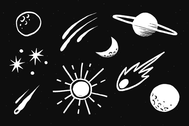 可爱的太阳系白色矢量星系涂鸦插图贴纸