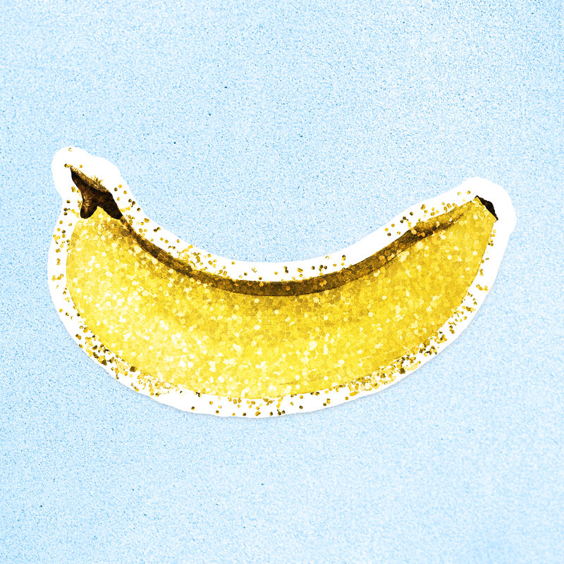 闪亮的成熟香蕉水果插图与白色边框贴纸